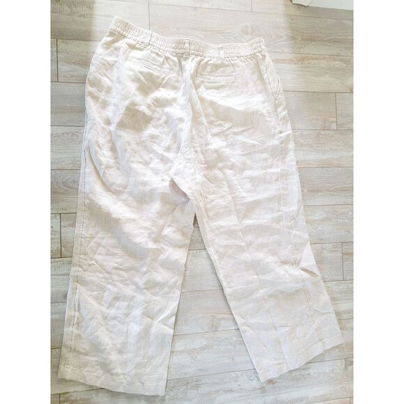 Lands End 18W High Rise Wide Leg 100% Linen Pants Tan Pockets Zip Button - Picture 2 of 8